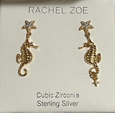 Rachel Zoe Gold Plated Sterling Silver Seahorse Earrings, New