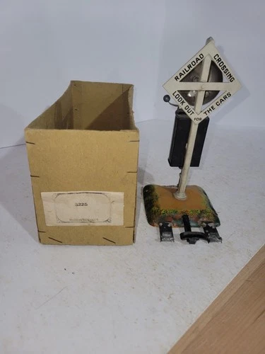 Vintage Pre War Bing 5225 Railroad Crossing Sign w/ Wind Up Bell Germany &Box