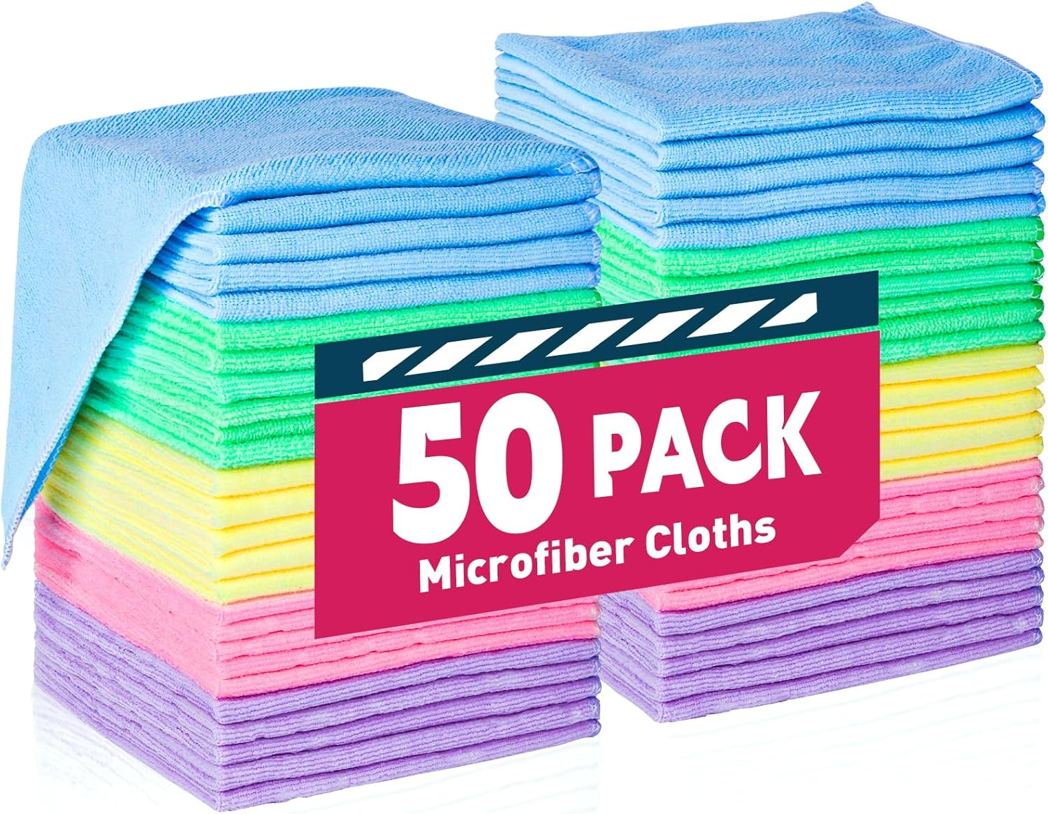 50-Pack 12x12 Microfiber Cleaning Cloths for Car Home Multi-Color Towels