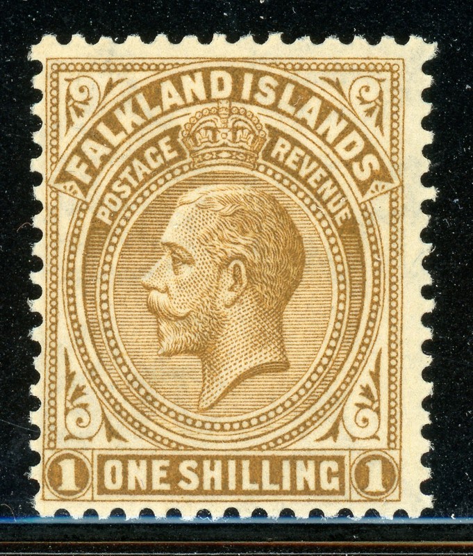 FALKLAND ISLANDS MNH Selections: Scott #47 1Sh Bister Brown KGV WMK4 CV$25+