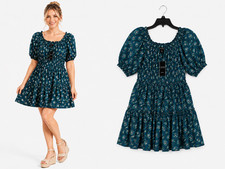 New Ralph Lauren Black Label Blue Floral Tiered Dress Size 2 Puff Sleeve