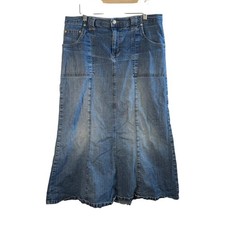 Vtg Denim Maxi Skirt Blue Cotton A-Line Long Modest Western Sz 31 L Y2K Western