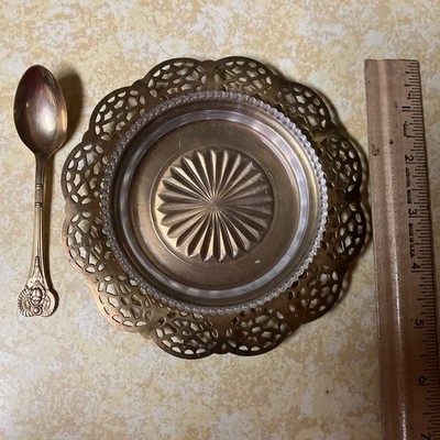 VINTAGE WM. A. ROGERS ONEIDA LTD BRASS JELLY DISH with Spoon