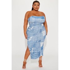 Fashion Nova Alexis Mesh Strapless Maxi Dress Size 3X NWT Blue Combo
