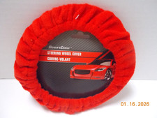 Red Elastic Fuzzy Steering Wheel Cover Microfiber Plush Steering Wheel Co.-New