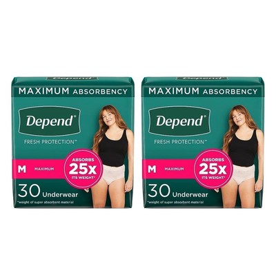 Depend Fresh Protection Incontinence Underwear Medium, Blush, 30 Count 2 pack