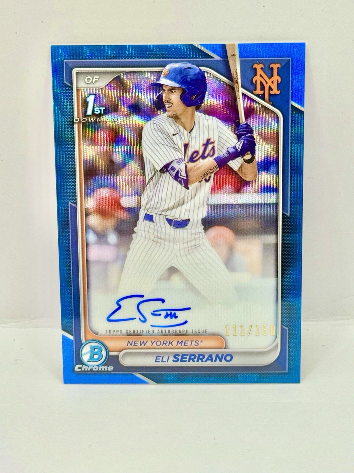 Eli Serrano 2024 1st Bowman Draft Chrome Blue Wave Refractor Auto /150 Mets 🔥