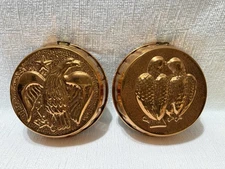 (2) Vtg. Copper/Tin Emboss.Eagle W/Star & Kissing Doves-8”Mold Wall Hangings