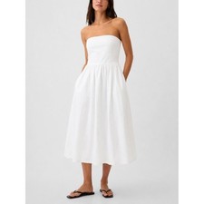 GAP Poplin Midi Strapless White Dress Medium
