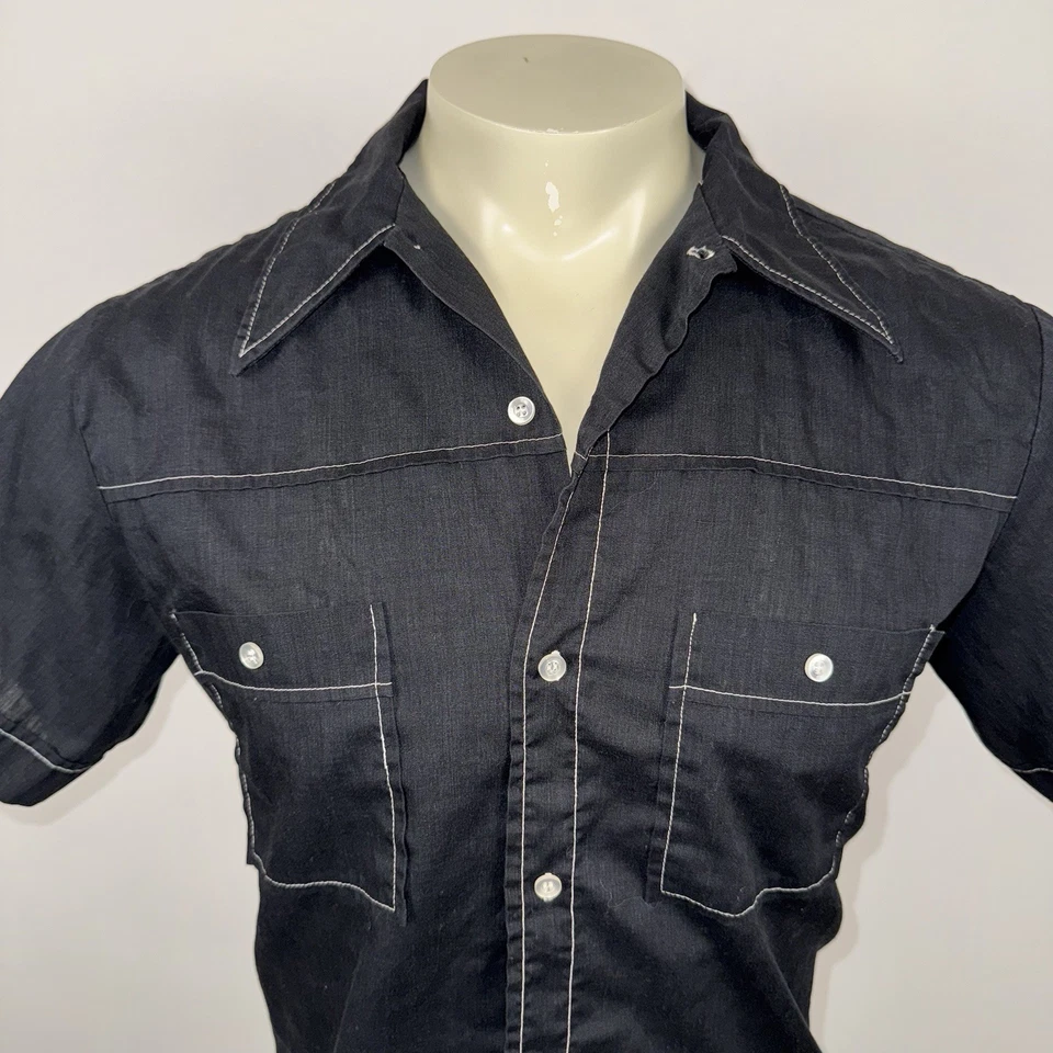 Vintage Hilton Bowling Shirt USA Made Black Button Up Rockabilly MCM Mens Medium - Image 2 of 4