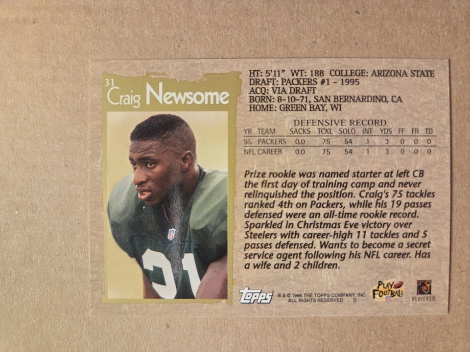 1996 Topps - Craig Newsome #31 - Image 2 of 2