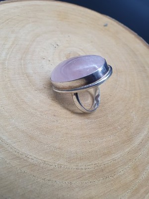 925 Silver Ring with Large Rose Quartz, Size 57, Love Rest Wound Healing, 13.75 Gr