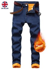 Winter Warm Pants Mens Fleece-Lined Jeans Straight Leg Thermal Trouser Christmas