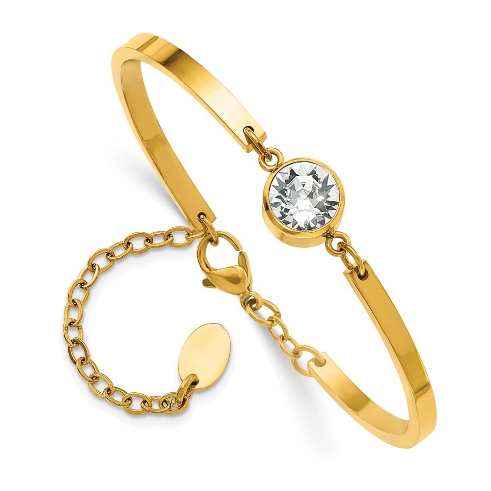 Stainless Steel Yellow IP-plated with Crystal Bangle Bracelet 6.5