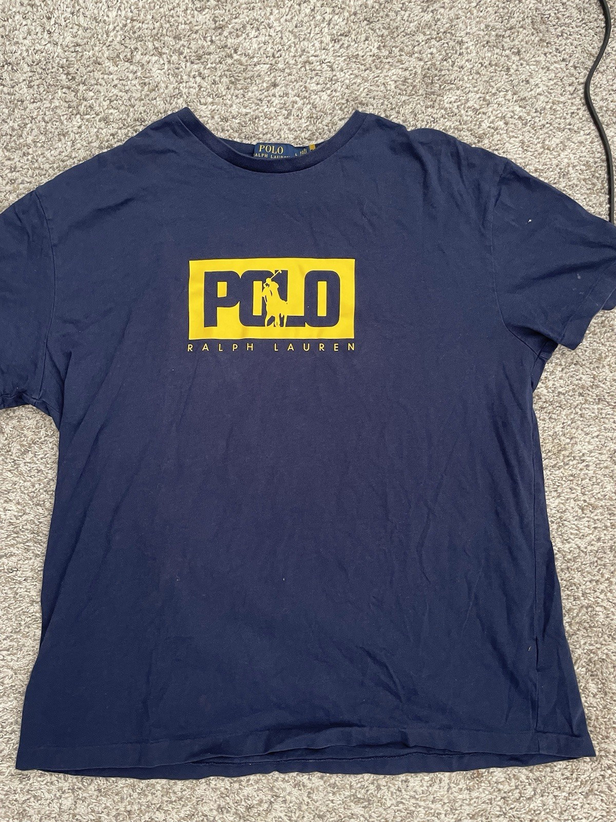 Polo Ralph Lauren TShirt L blu navy con logo giallo scatola pony
