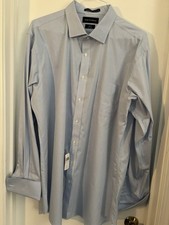 NWT Paul Fredrick 18/36 Slim Fit Impeccable Shirt Sky NI Pinpoint French Cuffs