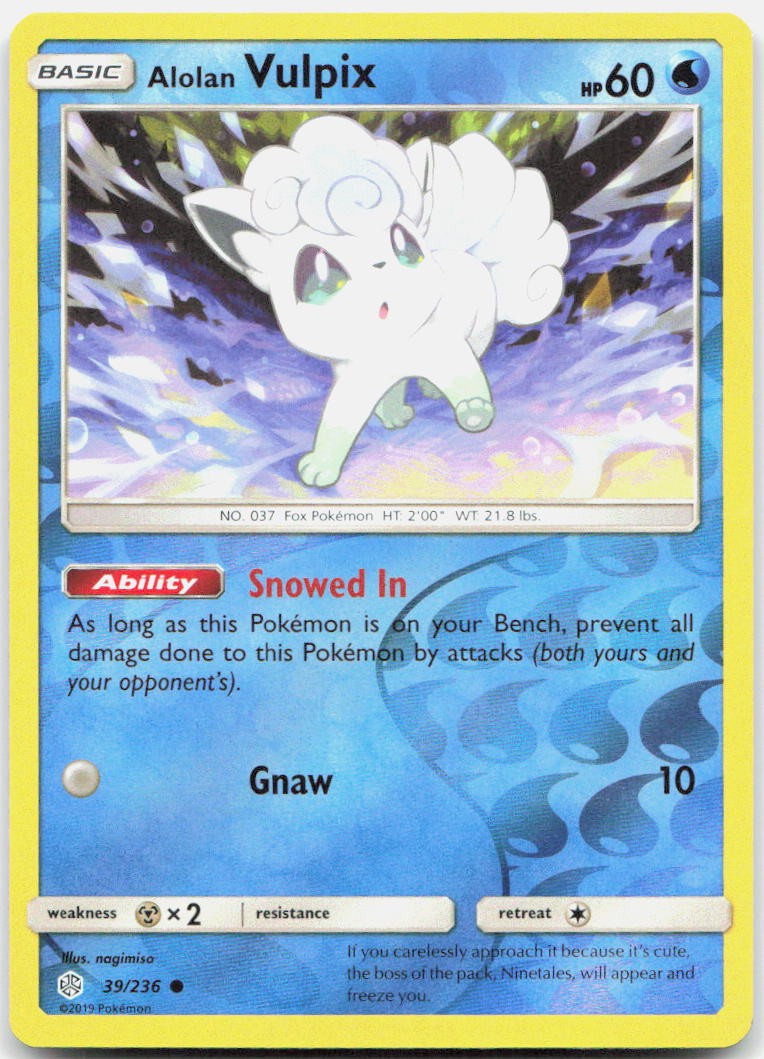 Alolan Vulpix 39/236 Common Cosmic Eclipse Pokemon Reverse Holo NM/M