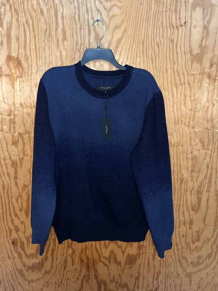 Rag & Bone Mens Navy Multi Downing Wool/ Cashmere Crew Neck Sweater. Large. $398 - Image 3 of 4