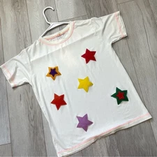Patch Star Tshirt womens Cream (size 10) y2k fun kidcore playful colorful