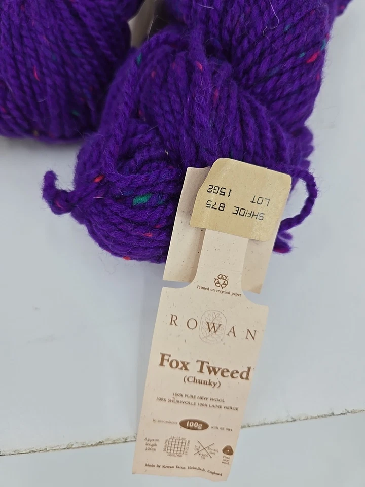 (5) FIVE  Rowan Fox Tweed Chunky New Wool Yarn 100g Purple Shade 875 Approx 100m - Image 3 of 4