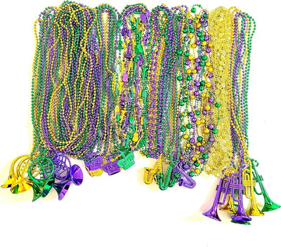72 Pcs Mardi Gras Bead Necklaces Bulk Gold Purple Green Mardi Gras Bead Necklace