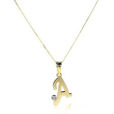 Light 9ct Gold Letter Alphabet A - Z Pendant w CZ Crystal / Initials / Necklaces