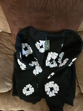 NEW Black White Denim Tear cotton wreath Hoodie size S mens