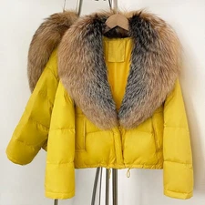 Winter Fox Fur Collar White Duck Down Jacket Women's Short Thickened Warm Coat