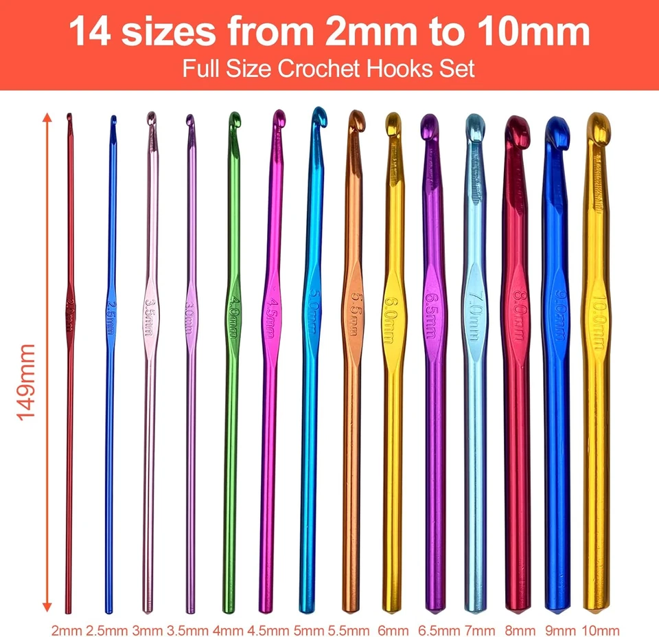 Confezione Da 14 Misure Set Di Uncinetti in Alluminio Multicolore Set Ferri Da M - Immagine 2 di 4
