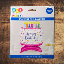 321 Party Standing Foil Balloon Happy Birthday Cake 23 in Air Fill Only