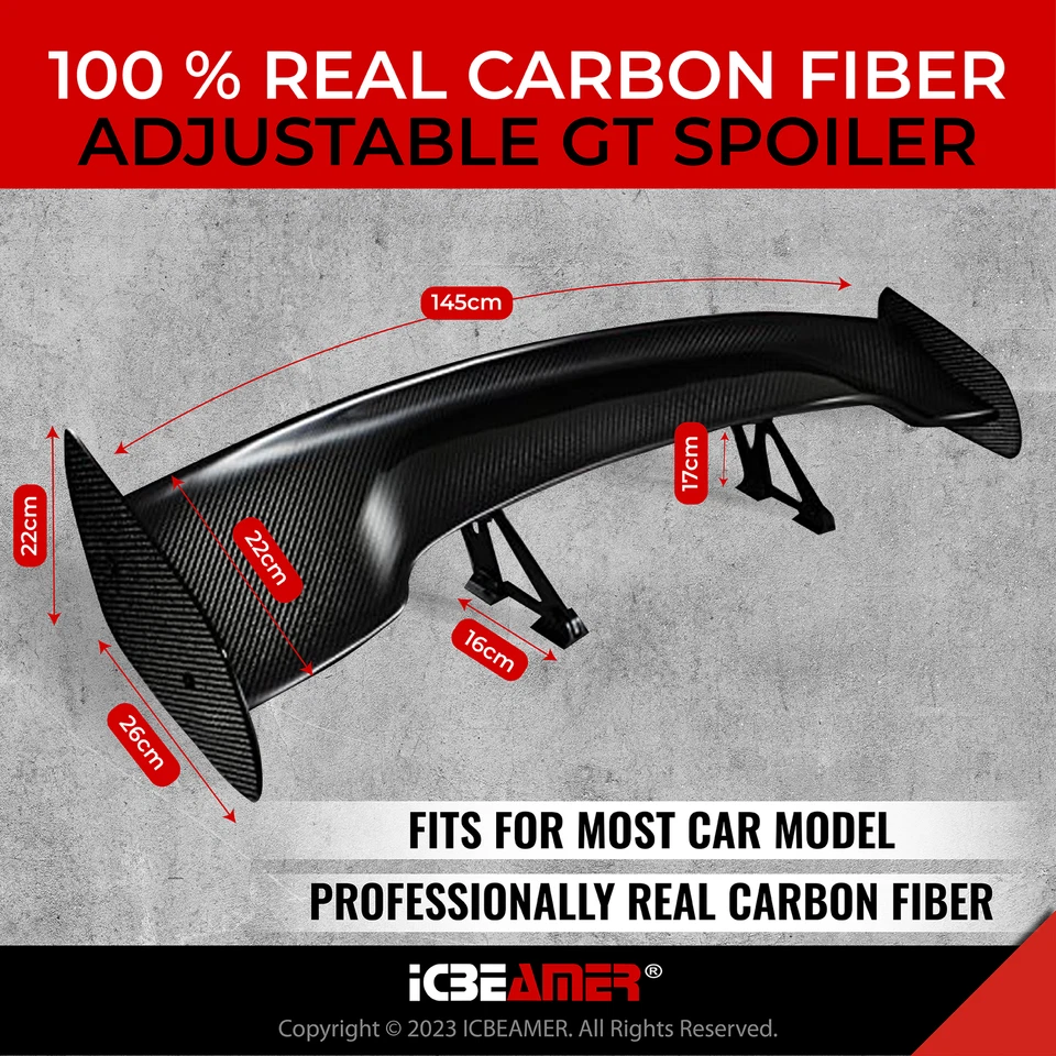 JDM FIBRA DE CARBONO REAL ESTILO GT 57" CARRERAS ALERÓN TRASERO / ALERÓN + SOPORTES R44 Foto 3 de 4