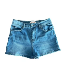 Wish You Well Womens Denim Star Patch Jean Shorts Blue Size L Cute Casual