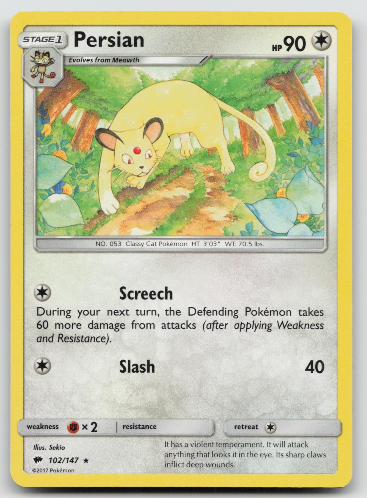 Persian 102/147 Burning Shadows Pokemon NM