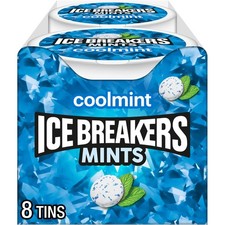 ICE BREAKERS Coolmint Sugar Free Mints Tins, 1.5 oz Ounce Pack of 8 , Wh