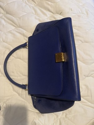 CELINE Trapeze Hand Bag Leather 2way Blue Gold Auth ka584