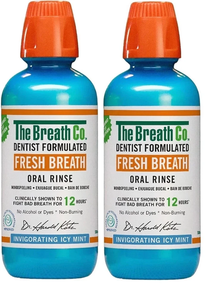 2 x The Breath Co Alcohol-Free Mouthwash 12Hrs Fresh Breath Icy Mint FREE POST