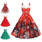 Womens Christmas Xmas Printed Faux Furs Vintage Party Costumes Swing Fancy Dress