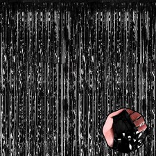 3 Pack 3.28Ft x 8.2Ft Black Foil Fringe Curtain Backdrop Metallic Tinsel