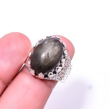 Golden Sheen Obsidian -Mexico 925 Sterling Silver Ring s.8 R14, Christmas Gift