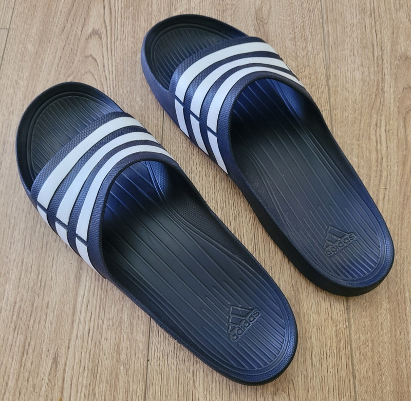 💥 Men's 18 Adidas Navy Blue Slides Sandals New Water Shower Beach Shoes
