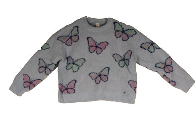 Justice Girls Butterfly Eyelash Sweater Long Sleeve Crew Neck Size S(7/8) Blue