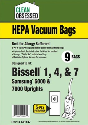 Clean Obsessed Bissell Type 1, 4, 7 HEPA Vacuum Bags 9 Pack CH147