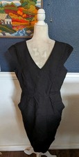 Calvin Klein Linen Blend Little Black Dress Sheath V-Neck Work Career Sz Small