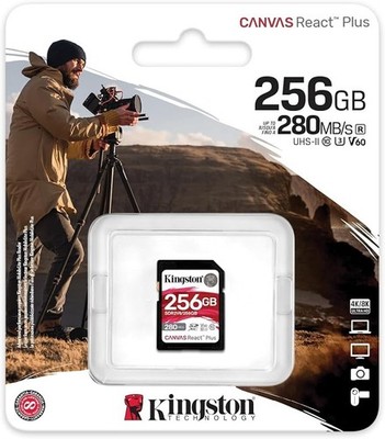 Kingston Canvas React Plus V60 SD 256GB SDXC UHS-II 280R/150W U3 V60 für Full HD