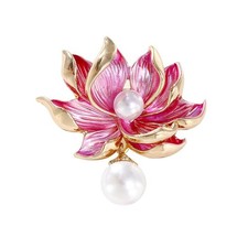 Pink Lotus Flower Brooch Pin Enamel Flower with White Pearl Lapel Pin Dainty ...