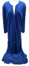 Medium Miss Elaine Blue Velvet House Coat Robe Lounge Housecoat USA Union Made