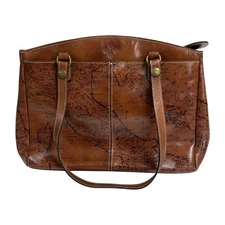 Patricia Nash Signature Map Print Poppy Riot Rust Brown Italian Leather Tote Bag