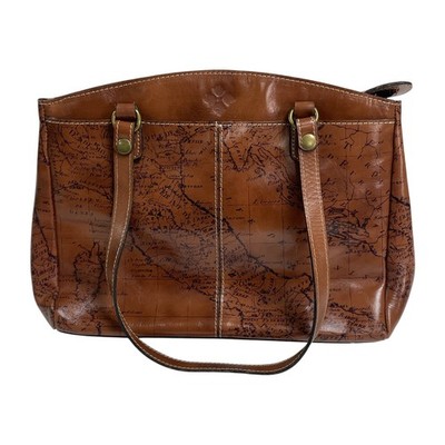 Patricia Nash Signature Map Print Poppy Riot Rust Brown Italian Leather Tote Bag