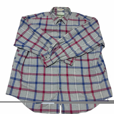 River Run Men's L/XL Gray/Blue/Red Plaid Flannel Long Sleeve Button-Up
