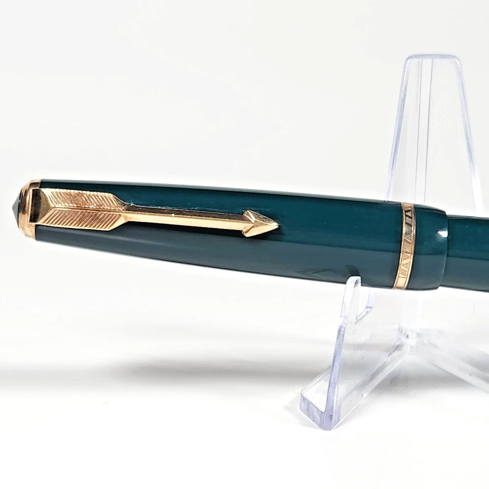 Vintage 1950's PARKER DUOFOLD Junior Green Resin England 14K Gold Fine Nib Rare! - Image 2 of 4